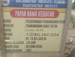 DESA EKA MULYA MENGANGARKAN DANA SEBESAR TUJUH PULUH EMPAT JUTA DELAPAN RATUS LIMA PULUH SATU RIBU KOMA NOL EMPAT NOL RUPIAH (74,851,040) BUAT JALAN RABAT BETON