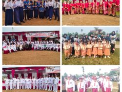 Pengibaran Sangsaka Merah Putih di Ikuti TK Pertiwi ,SDN ,SMPN ,dan SMA SMK Di Lapangan Merdeka Kecamatan Pendopo