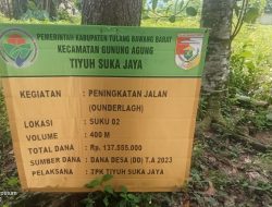 Proyek Jalan Onderlah Mangkrak di Tiyuh Suka Jaya Yang Mengunakan Dana DD Tahun 2023