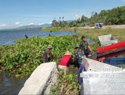 Koramil 17/Balige Bersama Warga Karbak Bersihkan Eceng Gondok di Desa Lumban Gaol